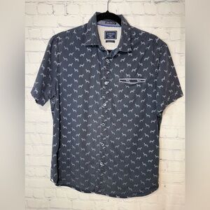 ON THE ROAD Slim Fit size large blue with white zebras short sleeve men’s shirt